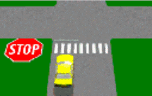 stop sign and pedestrian crossing