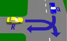 two cars turning right at T-intersection