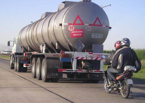 motorbike tailgating truck