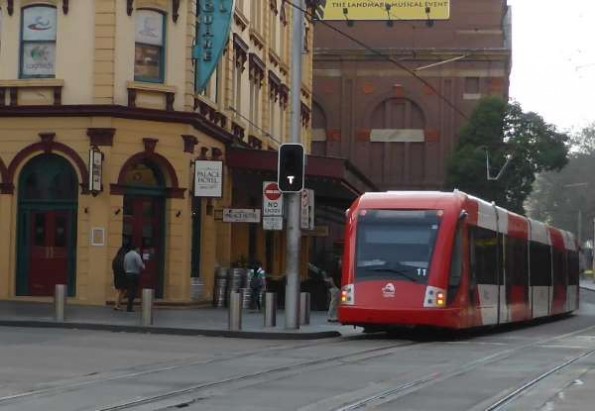 tram from rear with tram sign