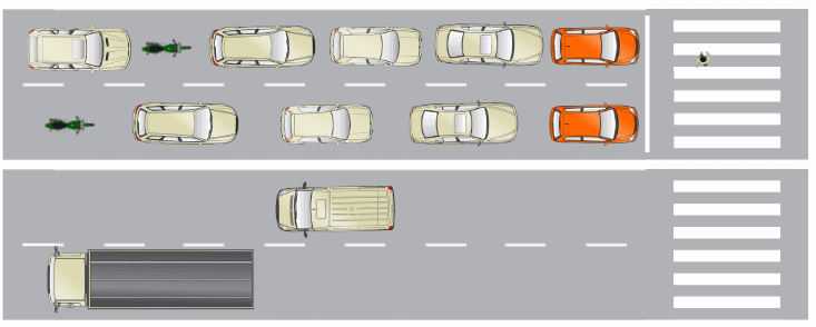 Safety car driving and traffic regulating rules. Cars stopped at