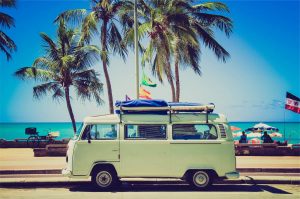 campervan in the sun at a beach