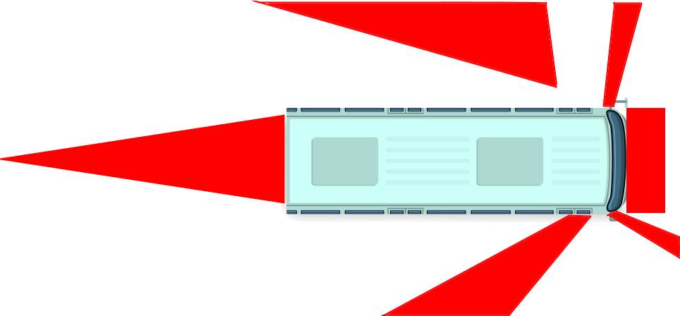 Where are the blind spots on a truck and bus? | Driver Knowledge Test ...