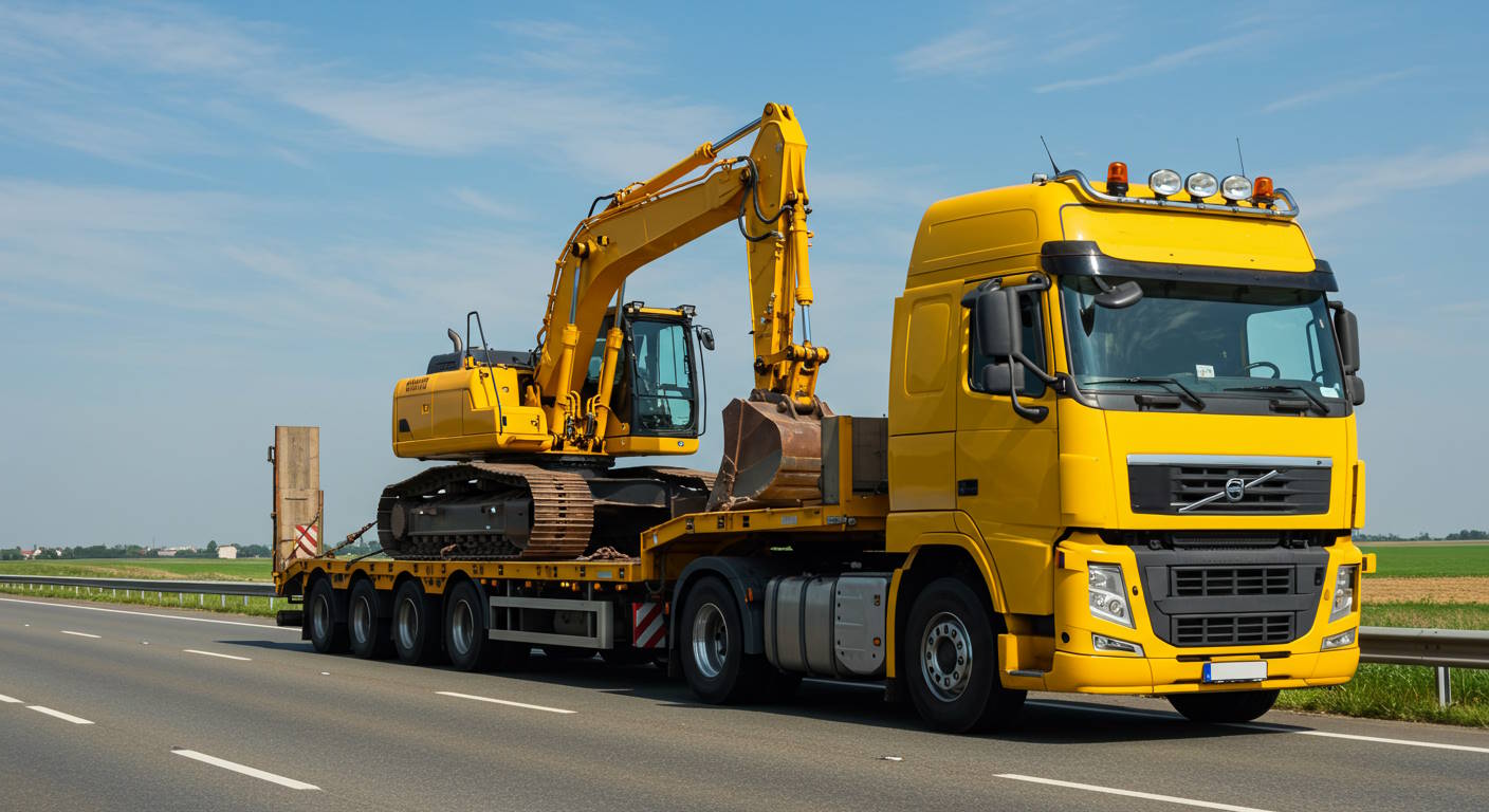 Heavy-Duty Flatbed Truck Transporting Large Cargo