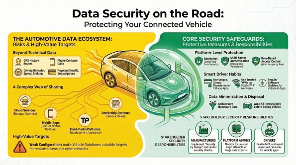 Infographic showing the automotive data ecosystem and the core security safeguards